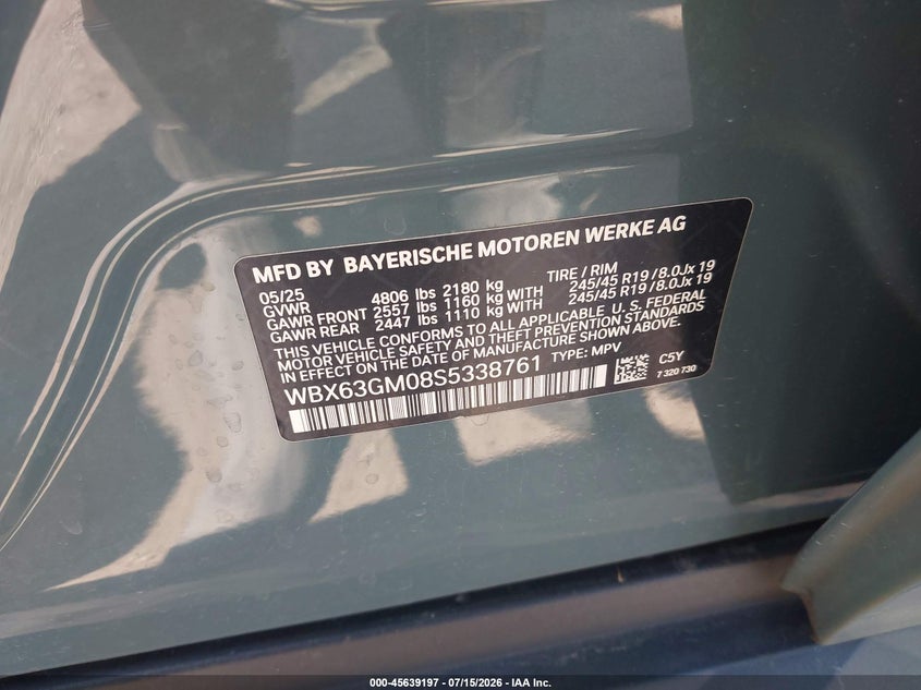 2025 BMW X2 VIN WBX63GM08S5338761 IAAI salvage auction — FRONT END, Salvage (Wisconsin), sold $5,100 on 2026-07-28 (photo 9)