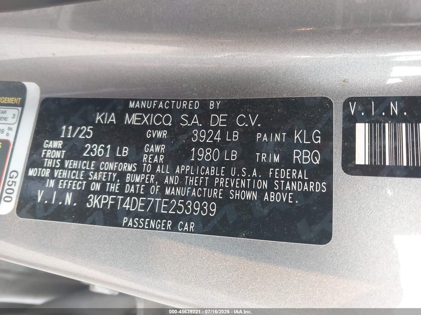 2026 Kia K4 VIN 3KPFT4DE7TE253939 IAAI salvage auction — REAR END, Clear (New York), sold $9,325 on 2026-07-30 (photo 9)