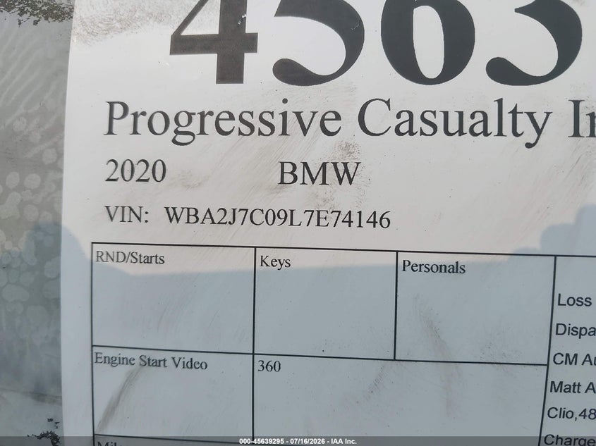 2020 BMW 2er VIN WBA2J7C09L7E74146 IAAI salvage auction — TOTAL BURN, Scrap (Michigan), sold $100 on 2026-08-11 (photo 9)