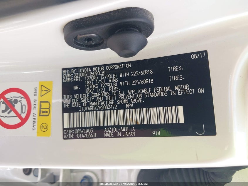 2017 Lexus Nx VIN JTJYARBZ7H2083472 IAAI salvage auction — NORMAL WEAR, Clear (Florida), sold $10,400 on 2026-07-28 (photo 9)