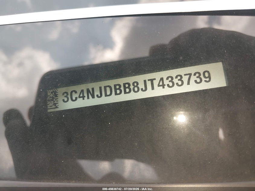 2018 Jeep Compass VIN 3C4NJDBB8JT433739 IAAI salvage auction — FRONT END, Salvage Title, sold $1,850 on 2026-09-11 (photo 9)
