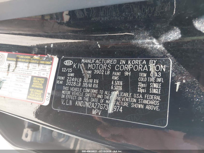 2016 Kia Soul VIN KNDJN2A27G7314974 IAAI salvage auction — REAR END, Clear (Indiana), sold $1,800 on 2026-09-02 (photo 9)