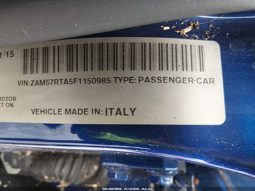 2015 Maserati Ghibli VIN ZAM57RTA5F1150985 IAAI salvage auction — NORMAL WEAR, Original (Texas), sold $5,350 on 2026-08-12 (photo 9)