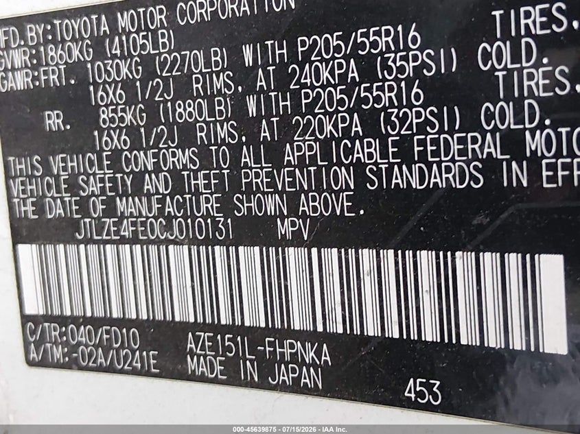 2012 Scion Xb VIN JTLZE4FE0CJ010131 IAAI salvage auction — NORMAL WEAR, Original (Texas), sold $1,225 on 2026-07-28 (photo 9)