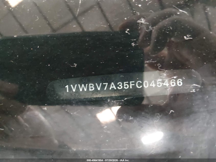 2015 Volkswagen Passat VIN 1VWBV7A35FC045466 IAAI salvage auction — RIGHT SIDE, Wait Title, sold $50 on 2026-08-07 (photo 9)