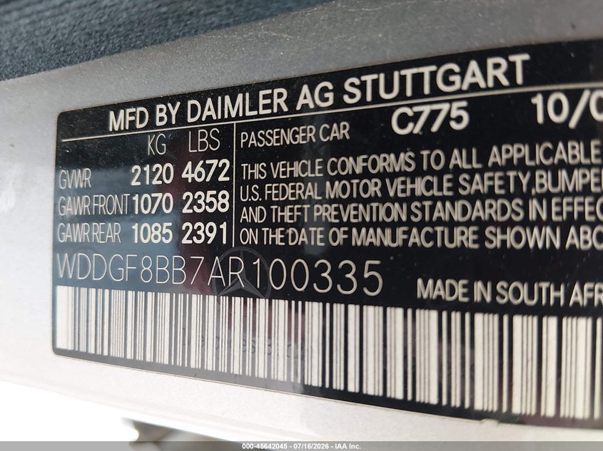 2010 Mercedes-benz C class VIN WDDGF8BB7AR100335 IAAI salvage auction — FRONT END, Salvage (Kansas), sold $625 on 2026-08-16 (photo 9)