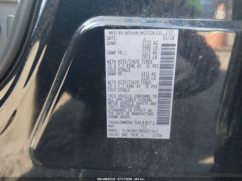 2019 Infiniti Qx60 VIN 5N1DL0MM0KC503871 IAAI salvage auction — SIDE, Salvage Title, sold $6,650 on 2026-09-08 (photo 9)