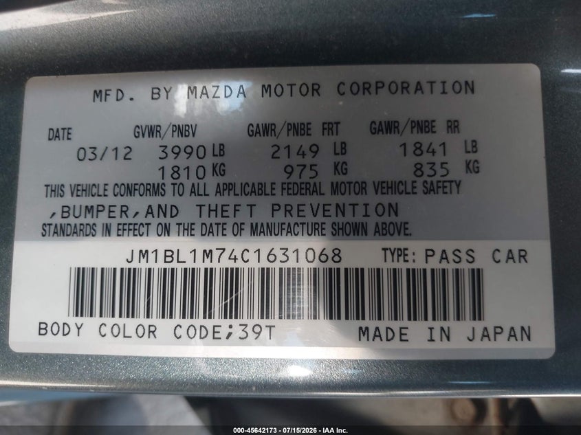 2012 Mazda 3 VIN JM1BL1M74C1631068 IAAI salvage auction — FRONT END, Salvage (California), sold $500 on 2026-07-29 (photo 9)
