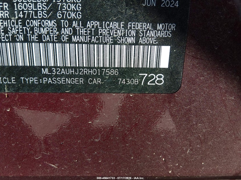 2024 Mitsubishi Mirage VIN ML32AUHJ2RH017586 IAAI salvage auction — FRONT END, Enterprise Vehicles Clear Only (Maryland), sold $5,025 on 2026-07-20 (photo 9)