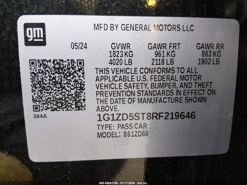 2024 Chevrolet Malibu VIN 1G1ZD5ST8RF219646 IAAI salvage auction — SIDE, Enterprise Vehicles Clear Only (Illinois), sold $7,200 on 2026-07-20 (photo 9)