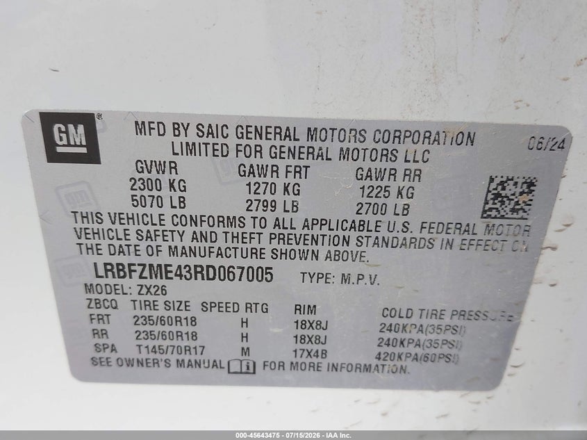 2024 Buick Envision VIN LRBFZME43RD067005 IAAI salvage auction — FRONT END, Enterprise Vehicles Clear Only (Texas), sold $14,400 on 2026-07-20 (photo 9)