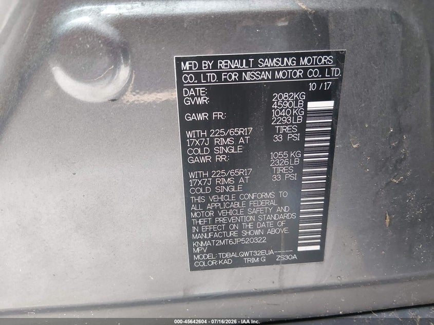 2018 Nissan Rogue VIN KNMAT2MT6JP520322 IAAI salvage auction — NORMAL WEAR, Clear (North Carolina), sold $525 on 2026-07-29 (photo 9)