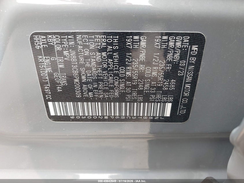 2023 Nissan Rogue VIN JN8BT3CB6PW200309 IAAI salvage auction — LEFT FRONT, Salvage (Ohio), sold $4,750 on 2026-07-28 (photo 9)