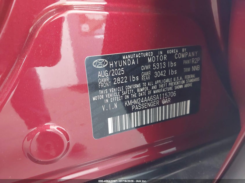2025 Hyundai Ioniq 6 VIN KMHM24AA6SA115706 IAAI salvage auction — REAR END, Wait Title, sold $11,900 on 2026-09-04 (photo 9)