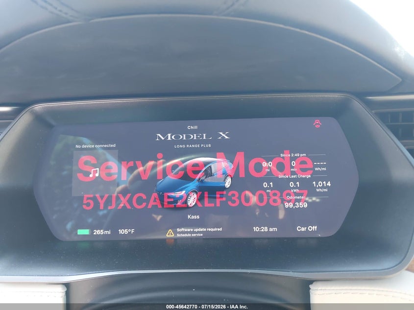 2020 Tesla Model x VIN 5YJXCAE2XLF300897 IAAI salvage auction — RIGHT FRONT, Salvage Rebuilt (North Carolina), sold $8,600 on 2026-07-23 (photo 7)