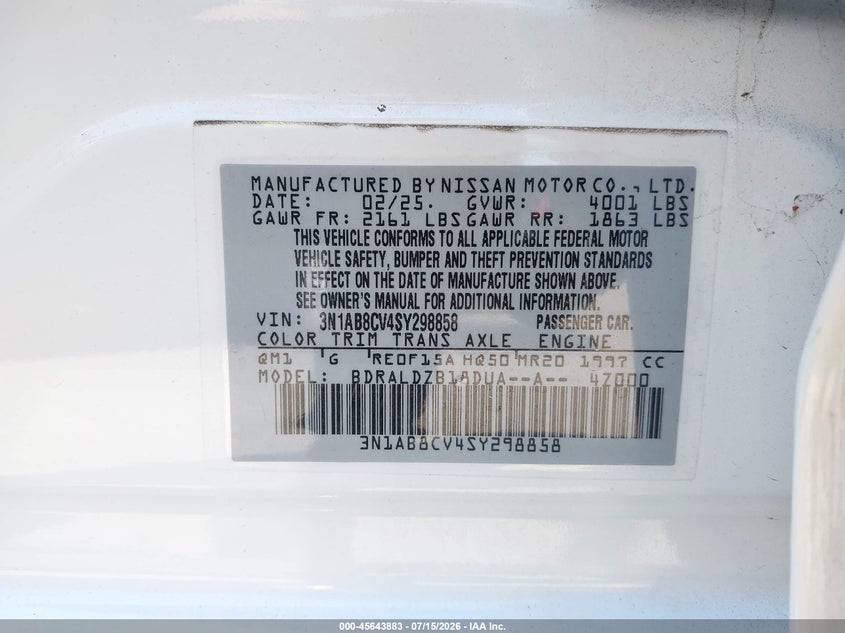 2025 Nissan Sentra VIN 3N1AB8CV4SY298858 IAAI salvage auction — LEFT FRONT, Enterprise Vehicles Clear Only (Washington), sold $7,500 on 2026-07-22 (photo 9)