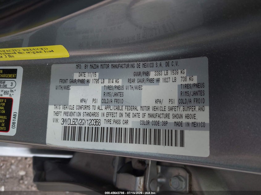 2016 Scion Ia VIN 3MYDLBZV2GY120368 IAAI salvage auction — FRONT END, Salvage (Georgia), sold $725 on 2026-08-21 (photo 9)