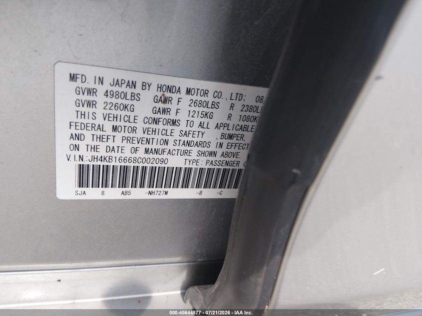 2008 Acura Rl VIN JH4KB16668C002090 IAAI salvage auction — NORMAL WEAR, Clear (Missouri), sold $325 on 2026-07-30 (photo 9)