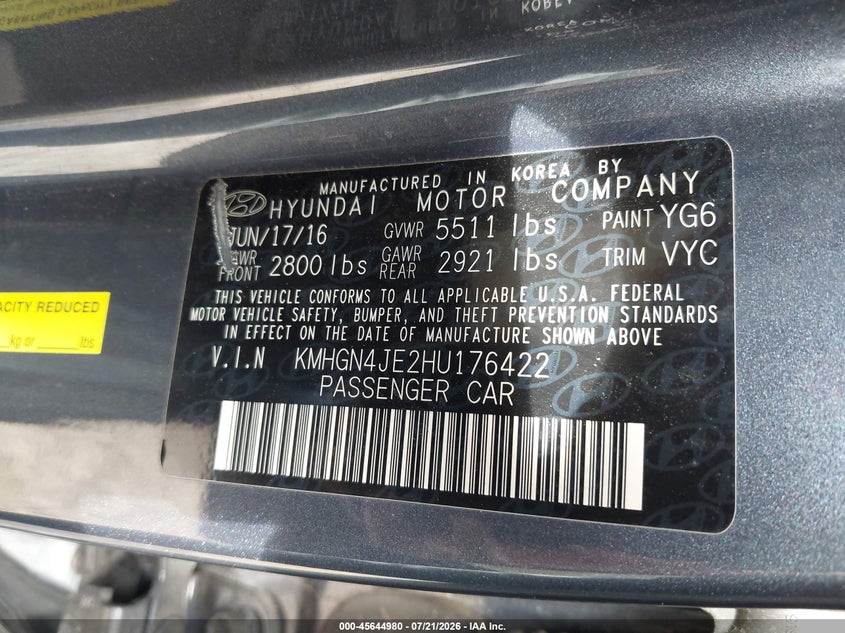 2017 Genesis G80 VIN KMHGN4JE2HU176422 IAAI salvage auction — FRONT END, Salvage Title, sold $3,550 on 2026-09-02 (photo 9)