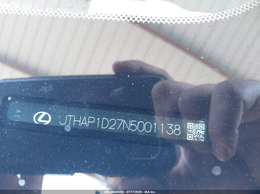 2022 Lexus Is VIN JTHAP1D27N5001138 IAAI salvage auction — THEFT, Clear - Dealer Only (California), sold $27,750 on 2026-07-30 (photo 9)