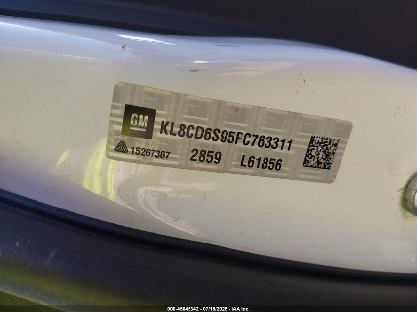 2015 Chevrolet Spark VIN KL8CD6S95FC763311 IAAI salvage auction — NORMAL WEAR, Clear (Tennessee), sold $750 on 2026-07-29 (photo 9)