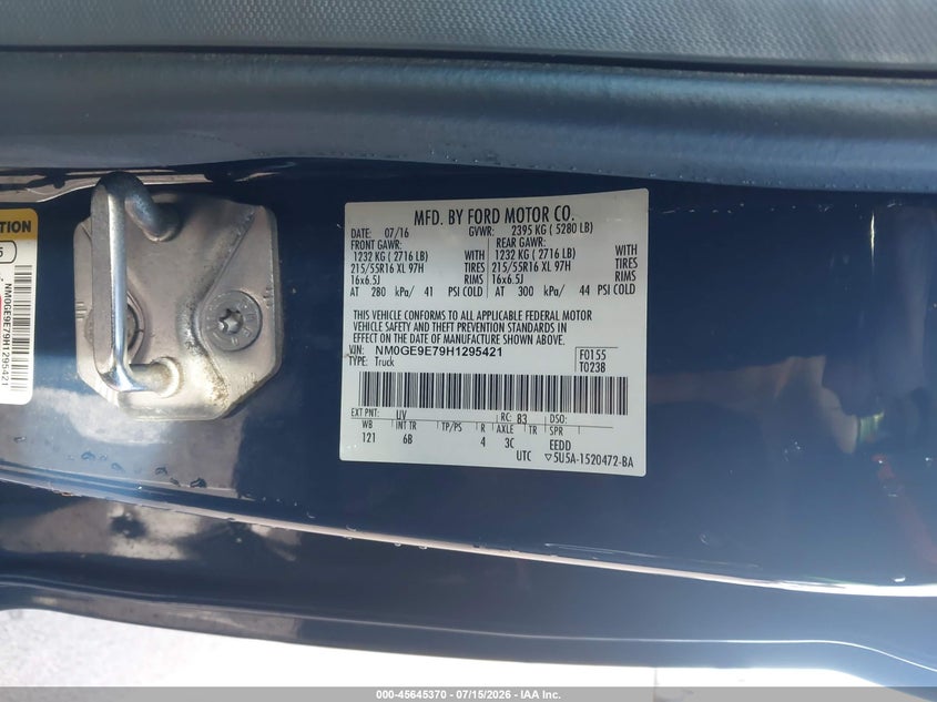 2017 Ford Transit connect VIN NM0GE9E79H1295421 IAAI salvage auction — NORMAL WEAR, Sf97 (Hawaii), sold $4,050 on 2026-07-28 (photo 9)