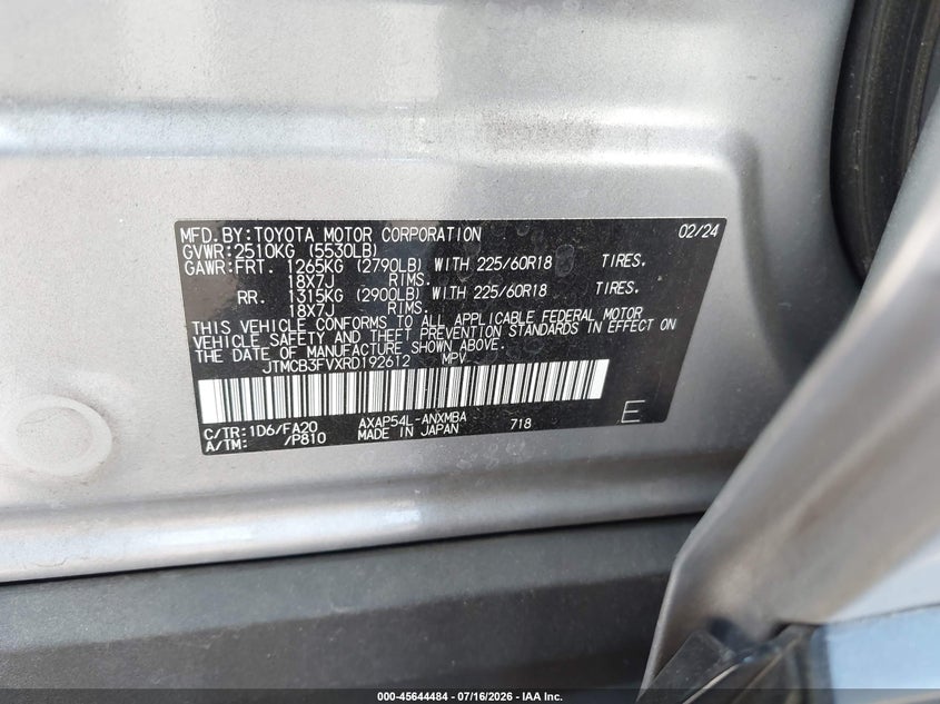 2024 Toyota Rav 4 VIN JTMCB3FVXRD192612 IAAI salvage auction — FRONT END, Salvage Title, sold $9,700 on 2026-07-24 (photo 9)