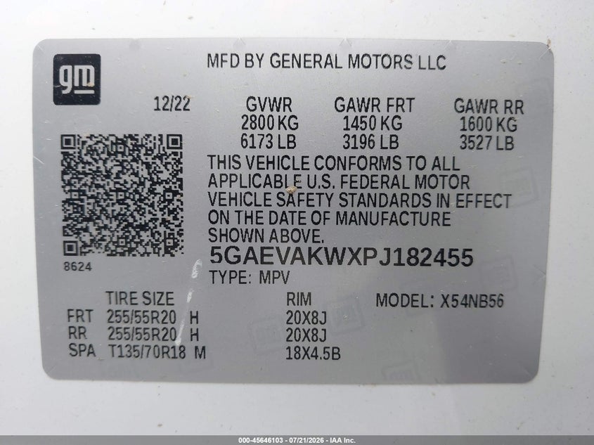 2023 Buick Enclave VIN 5GAEVAKWXPJ182455 IAAI salvage auction — REAR END, Mv-907A (New York), sold $7,700 on 2026-07-24 (photo 9)