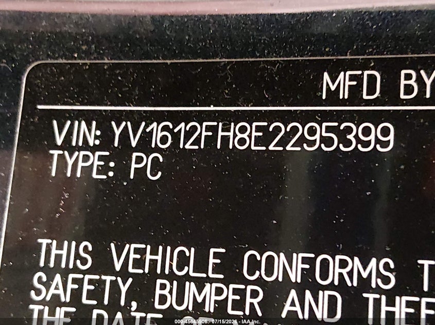 2014 Volvo S60 VIN YV1612FH8E2295399 IAAI salvage auction — NORMAL WEAR, Clear (Massachusetts), sold $100 on 2026-08-04 (photo 9)