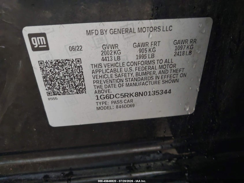 2022 Cadillac Ct4 VIN 1G6DC5RK8N0135344 IAAI salvage auction — FRONT END, Salvage (Virginia), sold $3,100 on 2026-08-23 (photo 9)