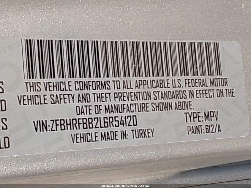 2020 Ram Promaster city VIN ZFBHRFBB2L6R54120 IAAI salvage auction — FRONT END, Salvage (North Carolina), sold $3,900 on 2026-08-03 (photo 9)