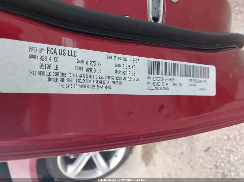 2018 Dodge Charger VIN 2C3CDXHG4JH158225 IAAI salvage auction — FRONT END, Wait Title, sold $1,550 on 2026-08-19 (photo 9)