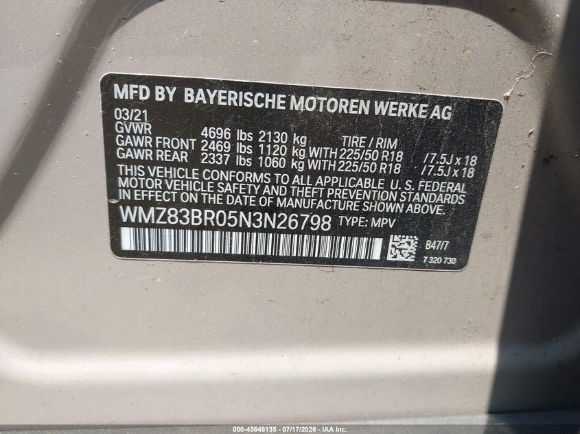 2022 Mini Countryman VIN WMZ83BR05N3N26798 IAAI salvage auction — FRONT END, Salvage (Idaho), sold $2,675 on 2026-08-05 (photo 9)