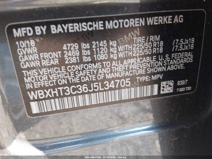 2018 BMW X1 VIN WBXHT3C36J5L34705 IAAI salvage auction — FRONT END, Salvage (Idaho), sold $6,400 on 2026-08-02 (photo 9)