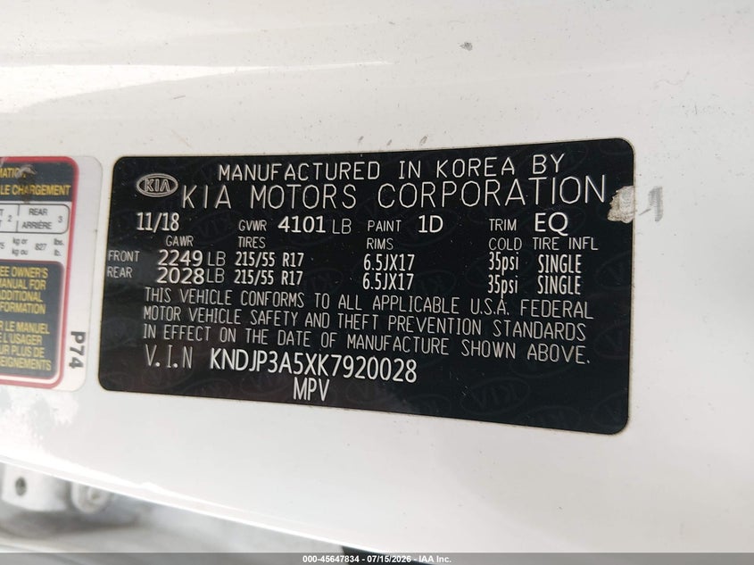 2019 Kia Soul VIN KNDJP3A5XK7920028 IAAI salvage auction — REPOSSESSION, Original (Ohio), sold $275 on 2026-07-21 (photo 9)