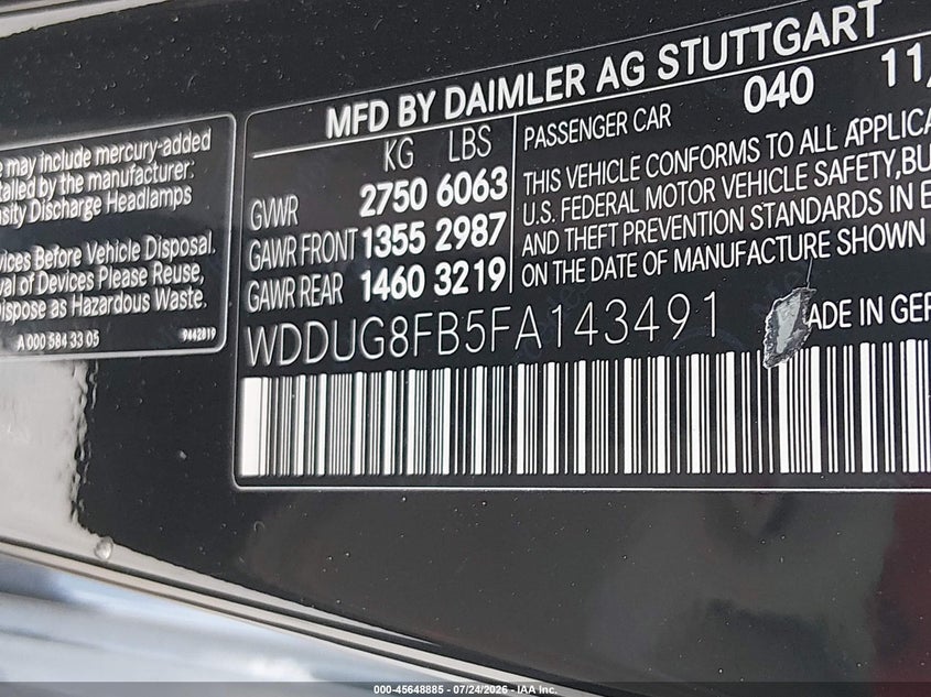 2015 Mercedes-benz S-klasse VIN WDDUG8FB5FA143491 IAAI salvage auction — REPOSSESSION, Salvage Title, sold $2,350 on 2026-08-07 (photo 9)