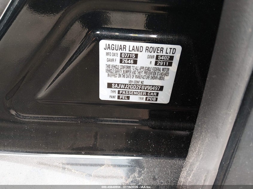 2015 Jaguar Xj series VIN SAJWJ2GD2F8V90497 IAAI salvage auction — FRONT END, Clear (Indiana), sold $1,075 on 2026-07-29 (photo 9)