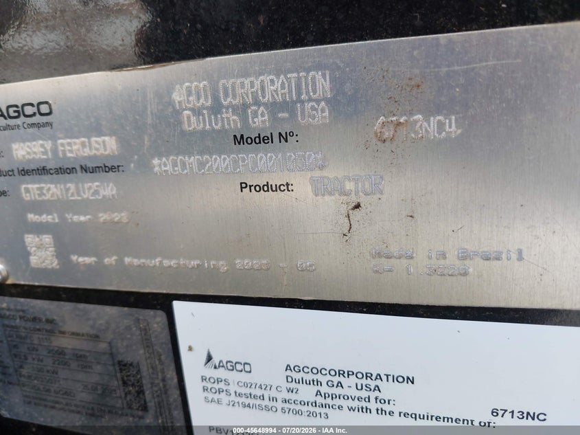 2023 Massey ferguson 6713 tractor VIN AGCMC200CPC001050 IAAI salvage auction — Burn Engine, Bill Of Sale (Kentucky), sold $10,300 on 2026-07-29 (photo 9)