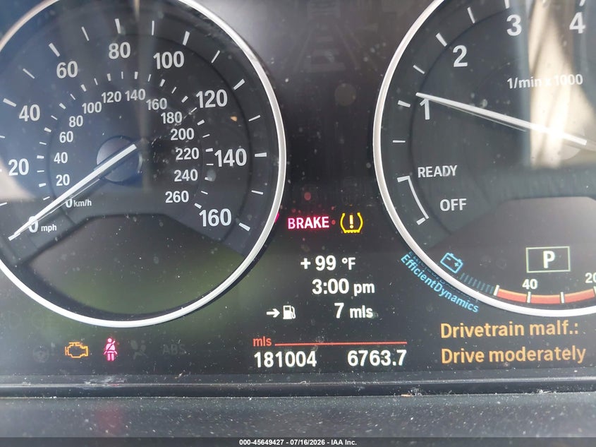 2013 BMW 3er VIN WBA3A5C51DF357265 IAAI salvage auction — NORMAL WEAR, Salvage Title, sold $500 on 2026-07-23 (photo 7)