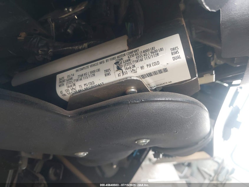 2014 Ford E-450 VIN 1FC3E4KL9EDB00417 IAAI salvage auction — NORMAL WEAR, Sf97 (Texas), sold $8,150 on 2026-09-01 (photo 9)