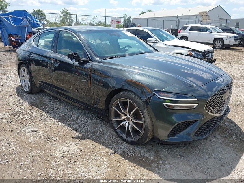 2023 Genesis G70 VIN KMTG34TA1PU126972 IAAI salvage auction — RIGHT SIDE, Wait Title, sold $10,025 on 2026-08-20 (photo 1)