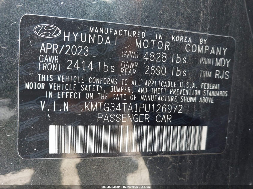 2023 Genesis G70 VIN KMTG34TA1PU126972 IAAI salvage auction — RIGHT SIDE, Wait Title, sold $10,025 on 2026-08-20 (photo 9)
