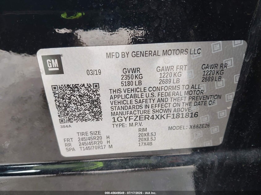 2019 Cadillac Xt4 VIN 1GYFZER4XKF181816 IAAI salvage auction — FRONT END, Salvage Title, sold $4,950 on 2026-08-25 (photo 9)