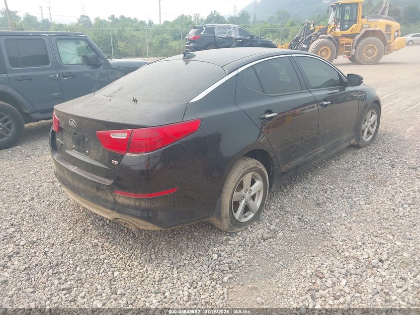 2015 Kia Optima VIN 5XXGM4A76FG425008 IAAI salvage auction — LEFT FRONT, Salvage Title, sold $425 on 2026-08-02 (photo 4)