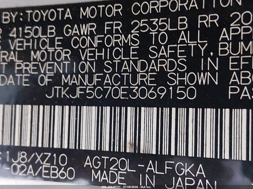 2014 Scion Tc VIN JTKJF5C70E3069150 IAAI salvage auction — FRONT END, Wait Title, sold $800 on 2026-09-08 (photo 9)