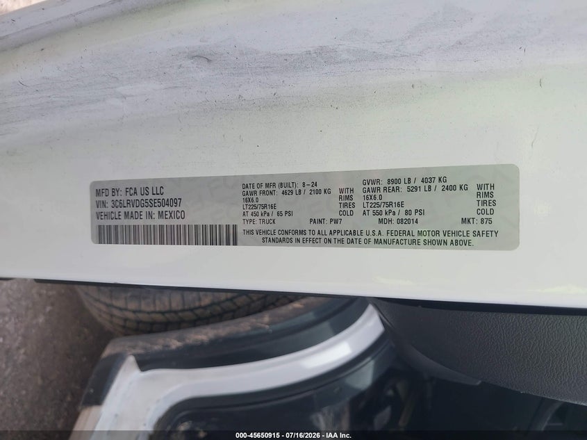 2025 Ram Promaster city VIN 3C6LRVDG5SE504097 IAAI salvage auction — RIGHT SIDE, Salvage Title, sold $17,500 on 2026-07-30 (photo 9)