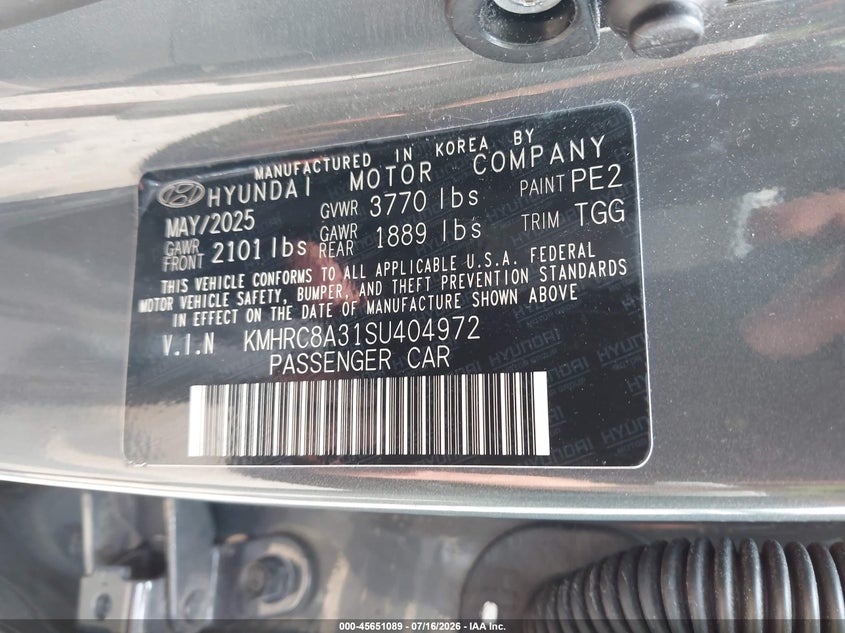 2025 Hyundai Venue VIN KMHRC8A31SU404972 IAAI salvage auction — FRONT END, Salvage Title, sold $6,000 on 2026-07-19 (photo 9)