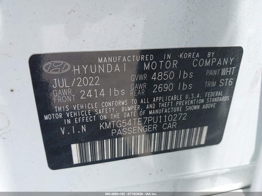 2023 Genesis G70 VIN KMTG54TE7PU110272 IAAI salvage auction — FRONT END, Wait Title, sold $7,500 on 2026-08-20 (photo 9)