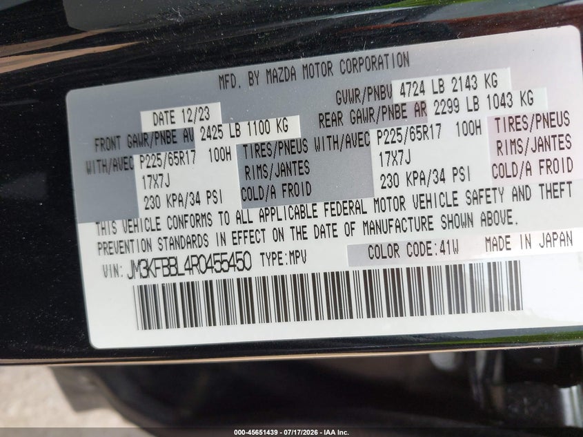 2024 Mazda Cx-5 VIN JM3KFBBL4R0455450 IAAI salvage auction — REAR END, Wait Title, sold $7,200 on 2026-08-29 (photo 9)