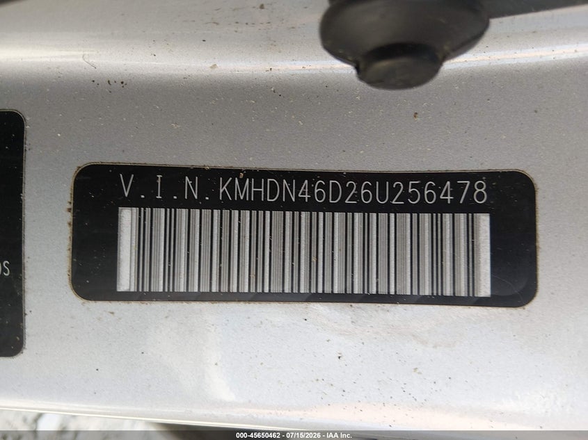2006 Hyundai Elantra VIN KMHDN46D26U256478 IAAI salvage auction — NORMAL WEAR, Rebuilt-Non-Public (Washington), sold $375 on 2026-07-24 (photo 9)